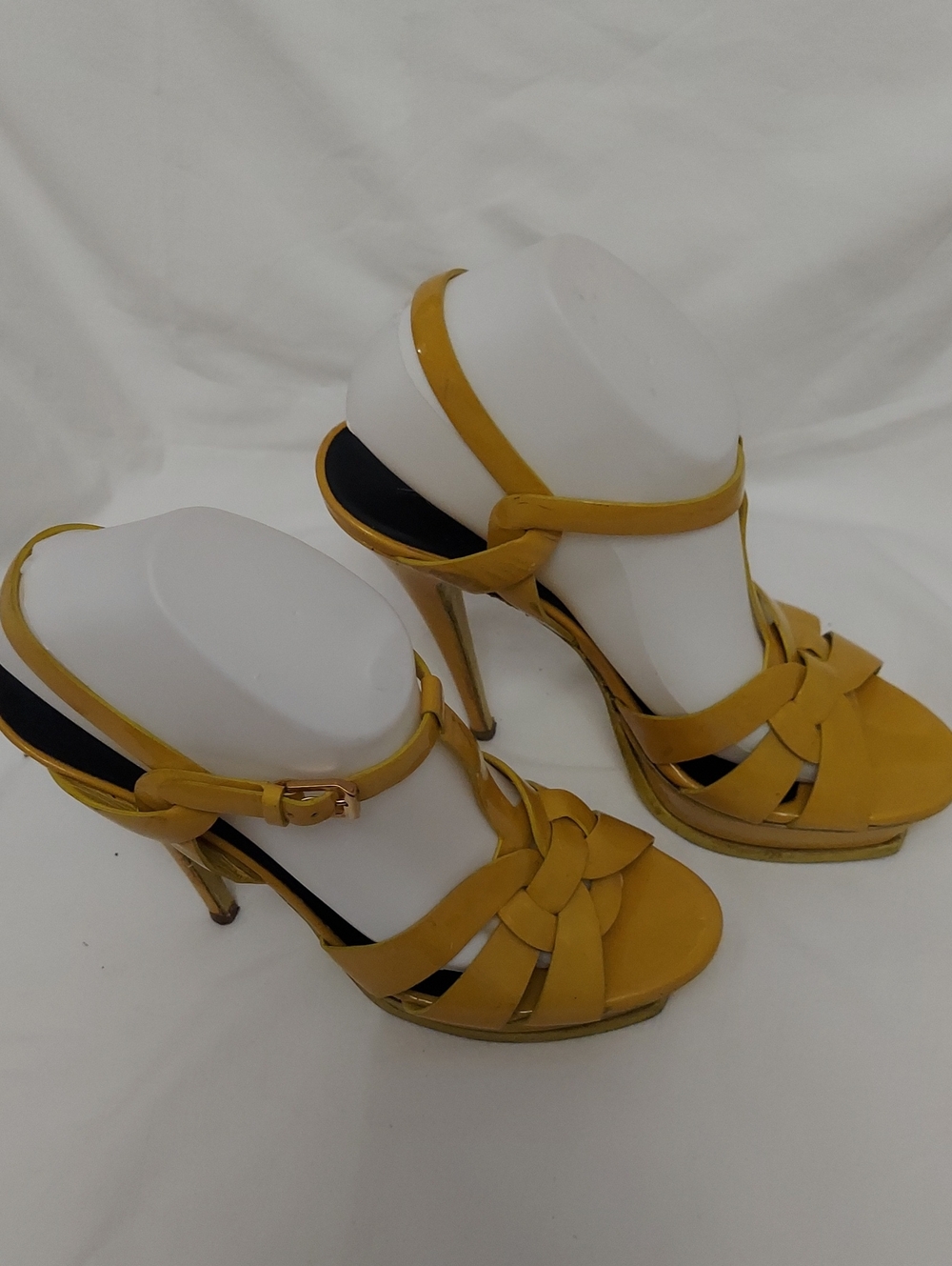 Saint Laurent Tribute T-Strap Platform Sandals Womens 10 Patient Leather 6" Heel - Picture 2 of 13